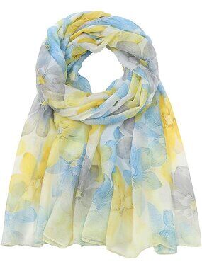 Women's Yellow Blue Cover Hijab Cotton Voile Wrap for Spring Fall Scarf Shawl